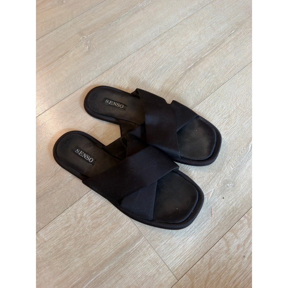 Senso Black Crisscross Slide Sandals Square Toe Flat Mules Womens 40 US 9.5-10